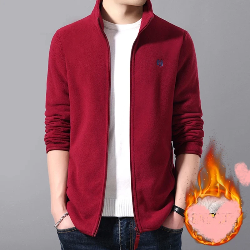 Autumn Winter Men's Solid Zipper Pockets Geometric Embroidered Long Sleeve Cardigan Jackets Coats Casual Office Lady Tops