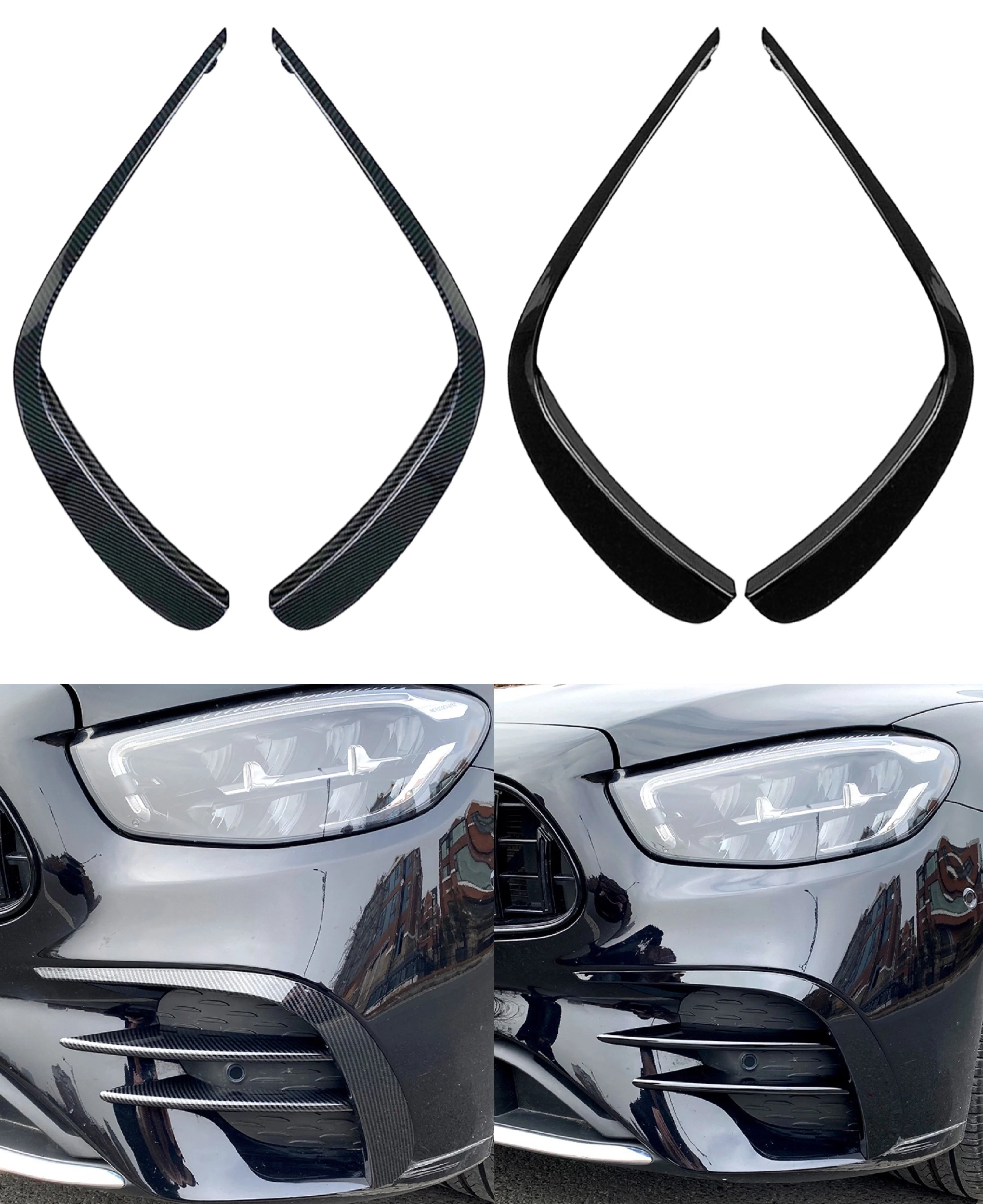 

2x Front Bumper Lip Splitter Spoiler Decorate Trim For 2021 Mercedes Benz E Class W213 E260 E300 E53 Carbon/Gloss Black