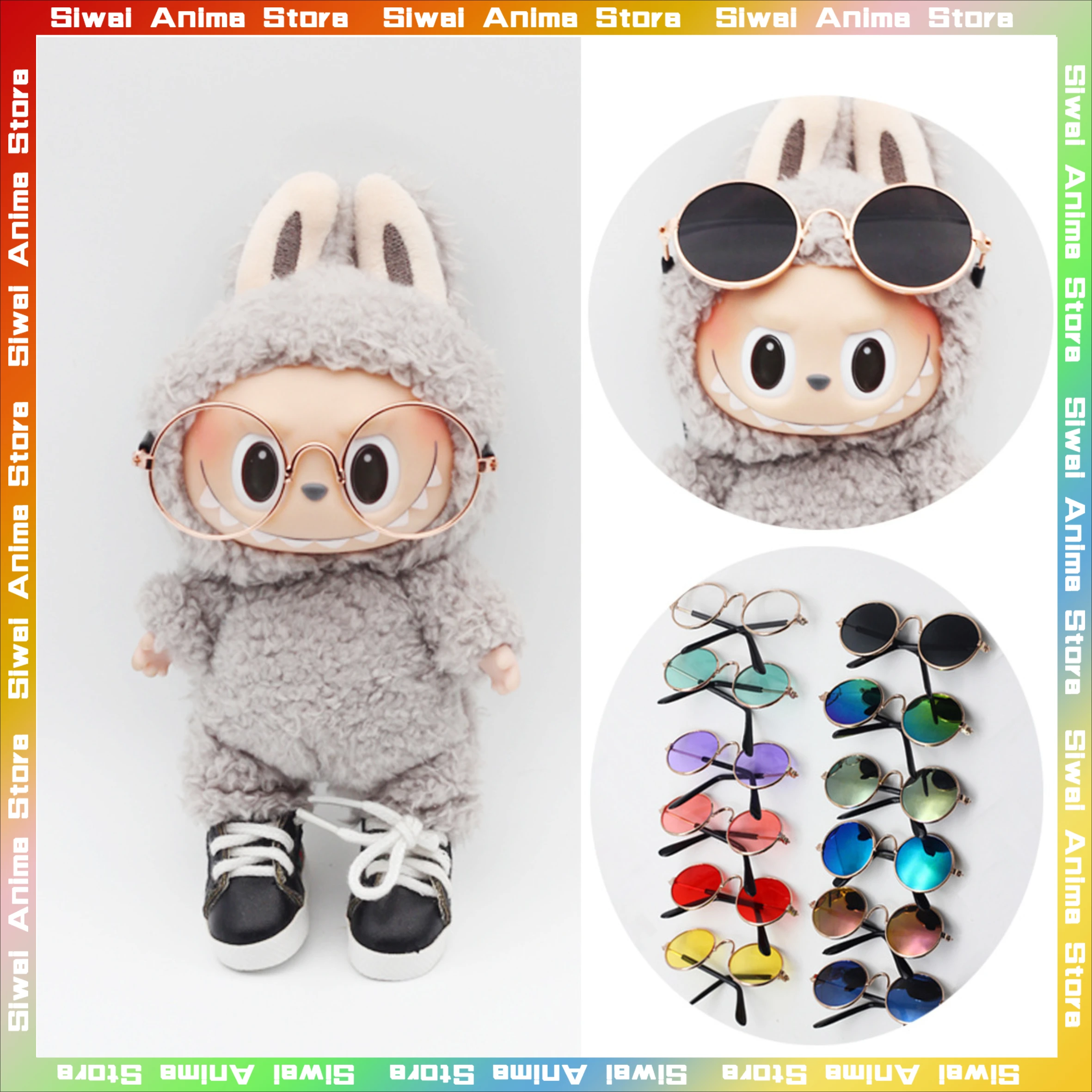 Labubu 8cm Metal Frame Glasses Kawaii 17cm V1 V2 Labubu