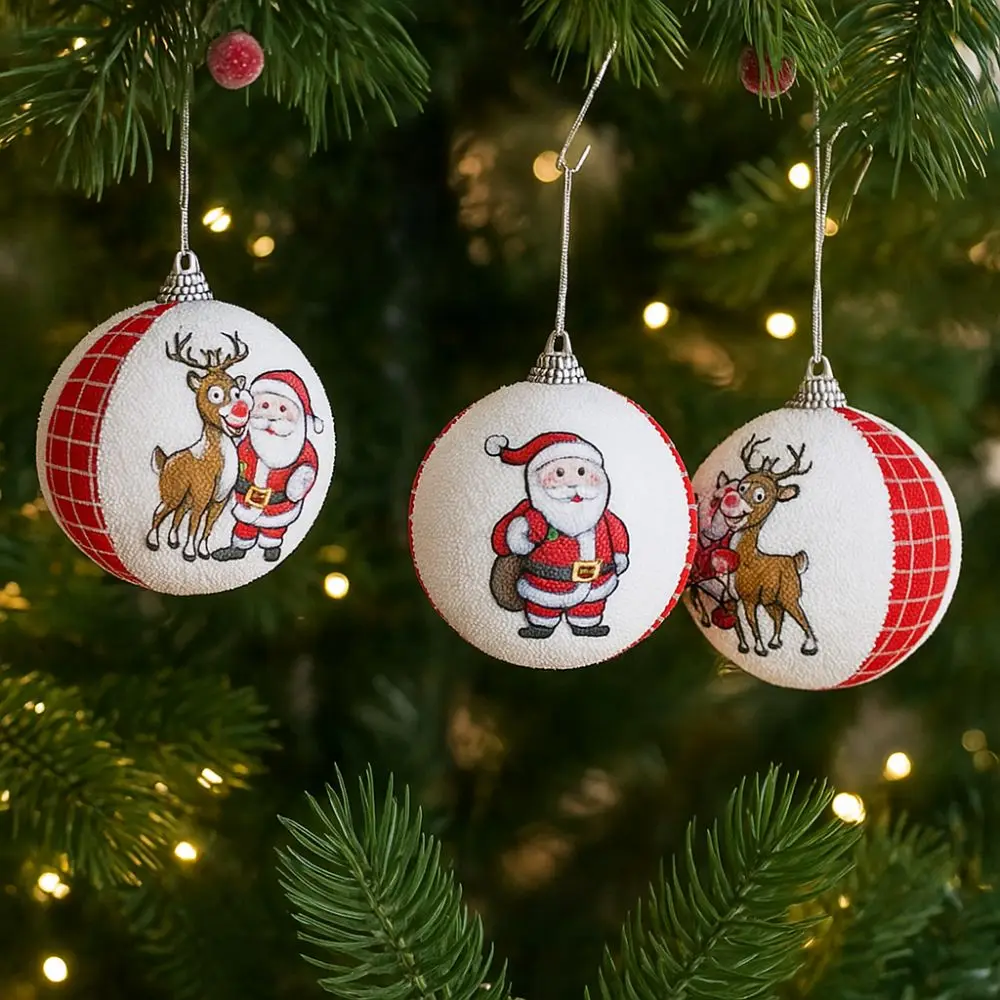 3PCS/SET Flocked Christmas Tree Ornament Cartoon Shimmer Xmas Tree Hangings Snowman/Santa Claus/Elk Colorful