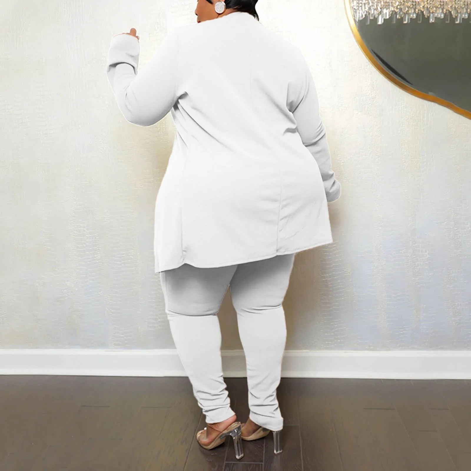 

Office Ladies Large Size Coat Sets Fashion Temperament Casual Long Sleeved Trousers Solid Color Suit Two Piece Cardigan Suit