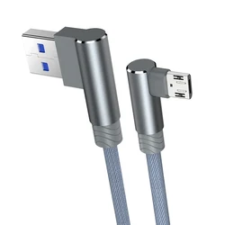 Fast Charging USB Micro Cable with 90 - Degree Elbow Design - 3m (Grey)