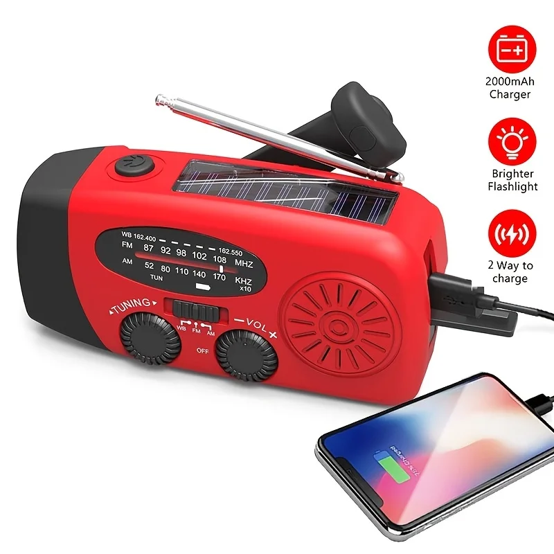 

Emergency Hand Crank Dynamo Radio Solar Disaster Survival Battery Powered Multi Band FM AM WB NOAA Portable Radio with Flashligh