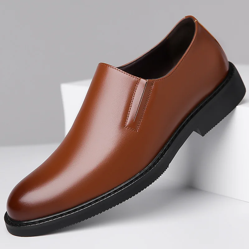 Men Low-top Loafers Lightweight PU Leather Business Shoes Men's Sneakers One-step British Casual Shoe Fashion Work Moccasin Shoe 2