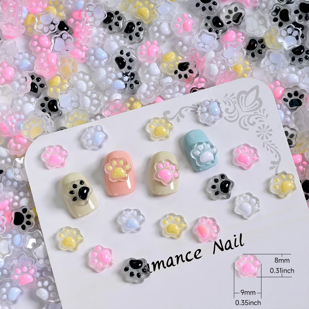 50개 3D 야광 고양이 발톱 네일 참 귀여운 레진 고양이 발 Y2K 네일 아트 장식 DIY 헤어핀 공예 매니큐어 액세서리