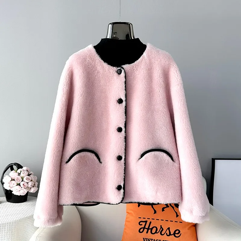 

2023 Fall and Winter New Sheep Shearling Coat Lamb Hair Short Section Skinny Warm Jacket Overcoat JT446