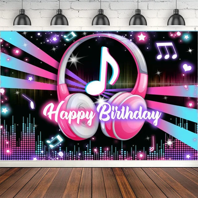 Fondo de fotografía con Temática Musical Popular para niños y adultos, Fondo de fiesta de feliz cumpleaños, Decoración de mesa de pastel de DJ Musical _