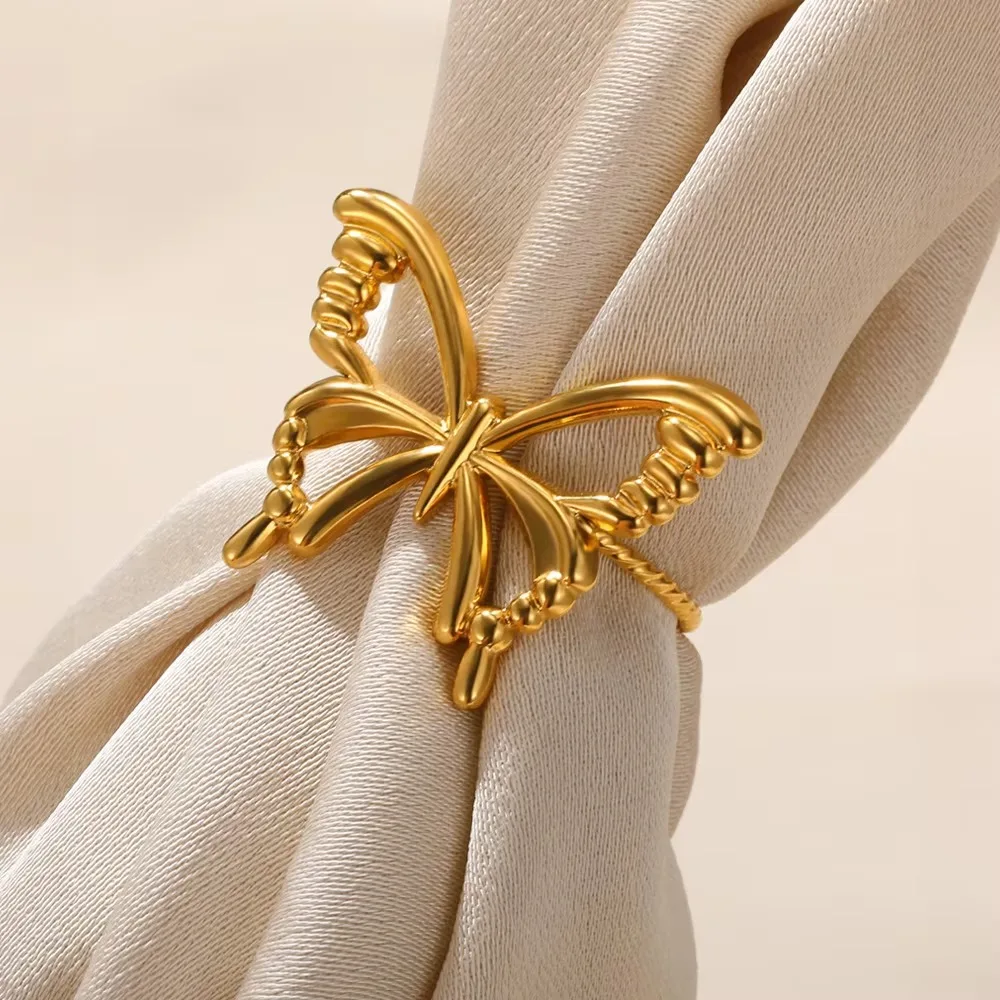 Cute Butterfly Stainless Steel Adjustable Ring Color Gold For Women