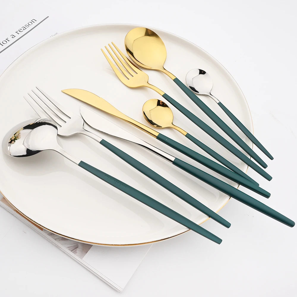 Luxury 16Pcs Black Silver Cutlery Set Knife Fork Tea Spoon