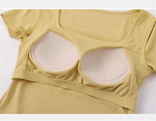 Frau Schlaf hemd neue quadratische Hals Nachtwäsche Tops lässig modale Kurzarm Nachtwäsche T-Shirt Brust polster einteilige Pyjamas – Detail 2