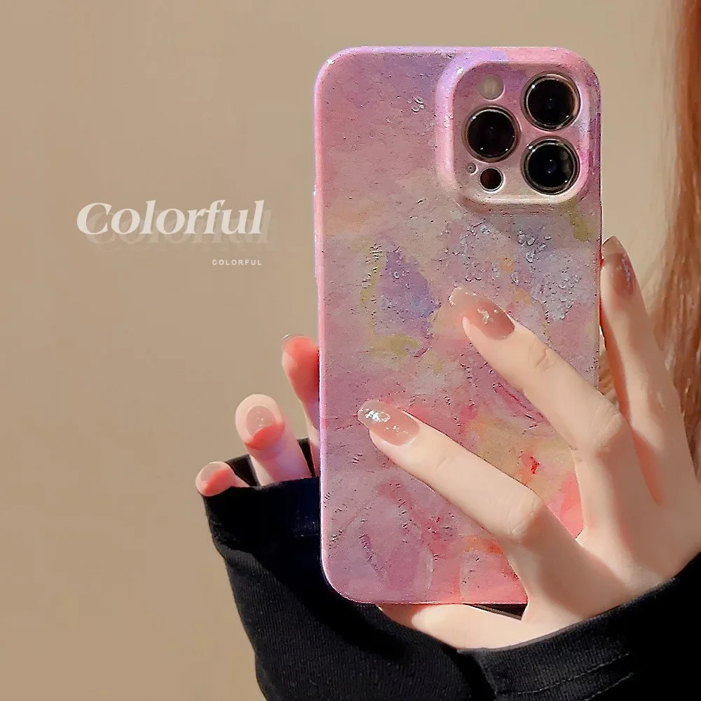 Luxury Fairy Girls Pink Purple Oil Painting Art Phone Case Per Iphone 14 13 12 11 Pro Max Xr Xs 7 8 14 Plus Custodia Carina