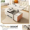 Coffee Table, 3 in 1 Multifunctional Folding Center Tables with 4 Leather Stool & Hidden Compartments, Lift Top Coffee Table 6