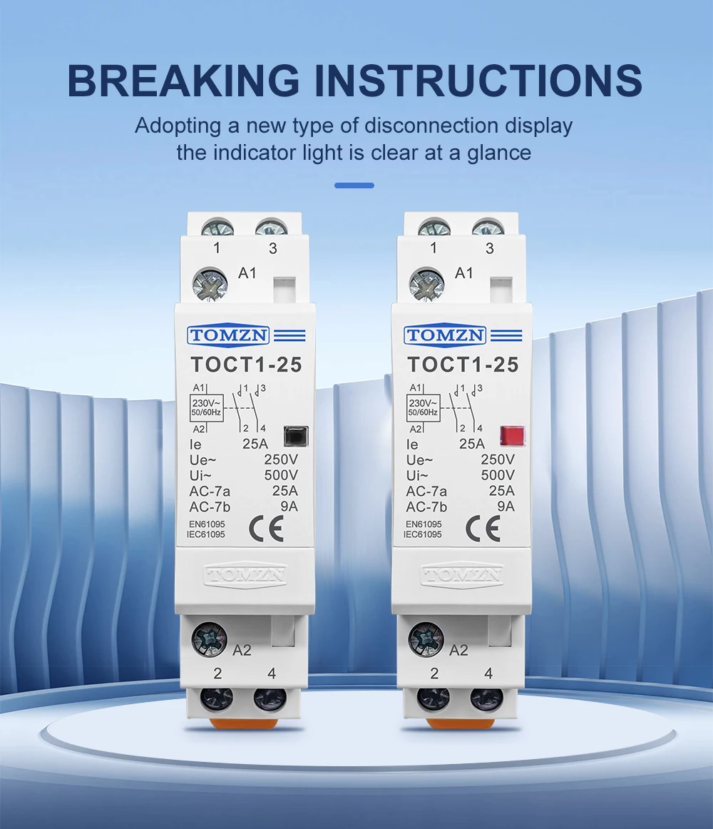 TOMZN TOCT1 2P 16A 20A 25A 220V/230V 50/60Hz DIN-Schienen-Haushalts-AC-Modul-Kontaktor 2NO oder 1NO 1NC – Detail 4