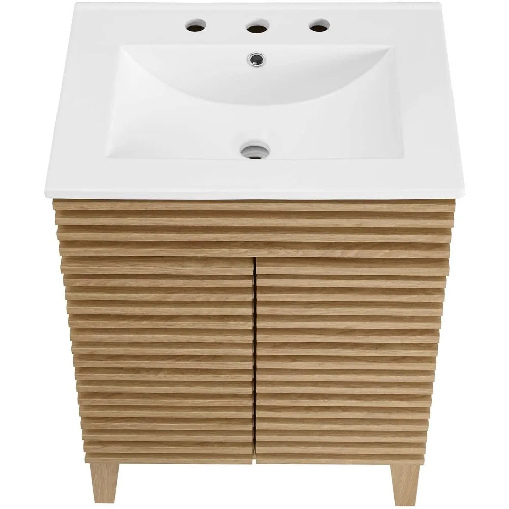 Render Vanity Floor, 24 Inch, Oak/White Sink bathroom vanity  bathroom cabinet  bathroom sink cabinet   bathroom sink cabinet 5