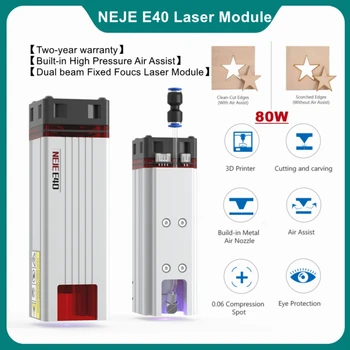NEJE E40 80W 450nm Double Beam Laser Module Built-in Air Assist,for CNC Laser Engraver Wood Cutting Metal Engraving Smart Tool