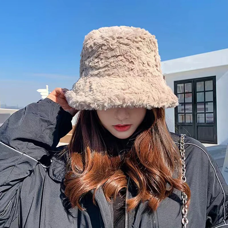 여성용 두꺼운 귀 워머 버킷 모자, 여아용 단색, 포드 플러시 파나마 캡, 야외 방한 대야 모자, 가을, 겨울, 신상