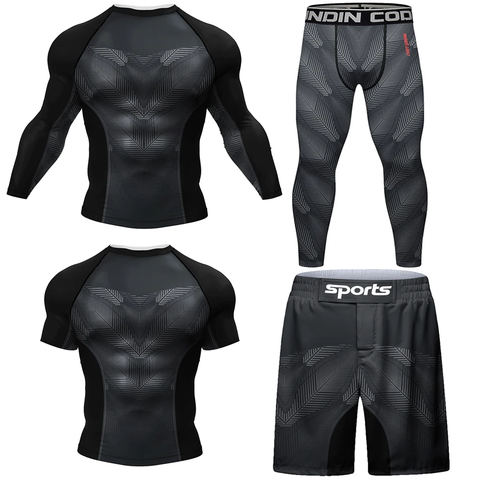 Cody Lundin Men MMA Bjj Jiu Jitsu T-shirt+Pant Sets Rashguard Grappling Clothing Compression Anti-UV Fighting Kickboxing Shirts