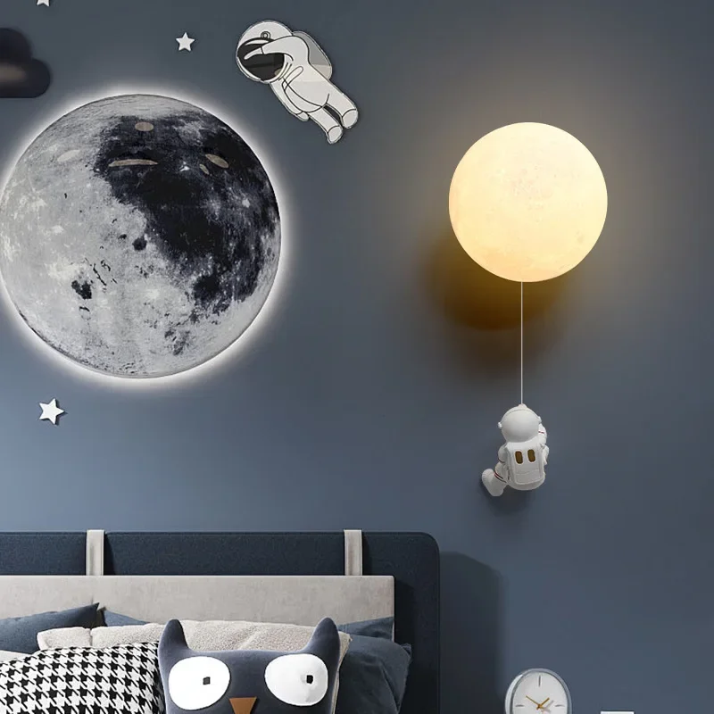 Nordic Lunar Astronaut Cartoon LED Wall Light Children's Room Corridor Living Creative Bedside Lamp Home Decor Lighting