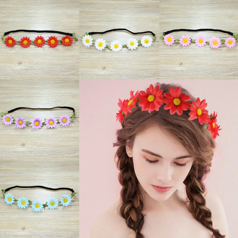 

Bride Flower Crown Hairband Wedding Daisy Flowers Headband Garland Wreath Elastic Hair Ornaments Floral Hair Accessories Party