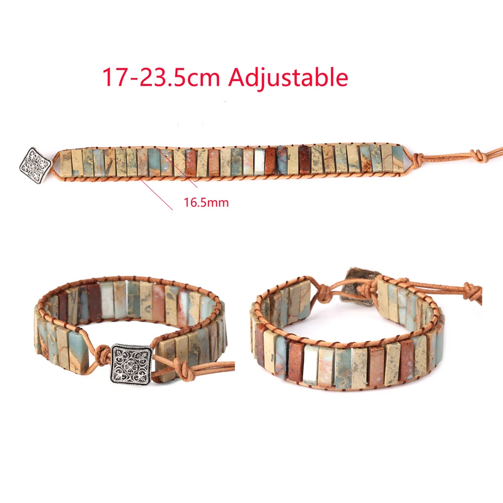 Multicolor Bracelet Natural Stone Gem Leather Tibetan Gypsy Adjustable Bead Wrap Bracelet Jewelry Collection
