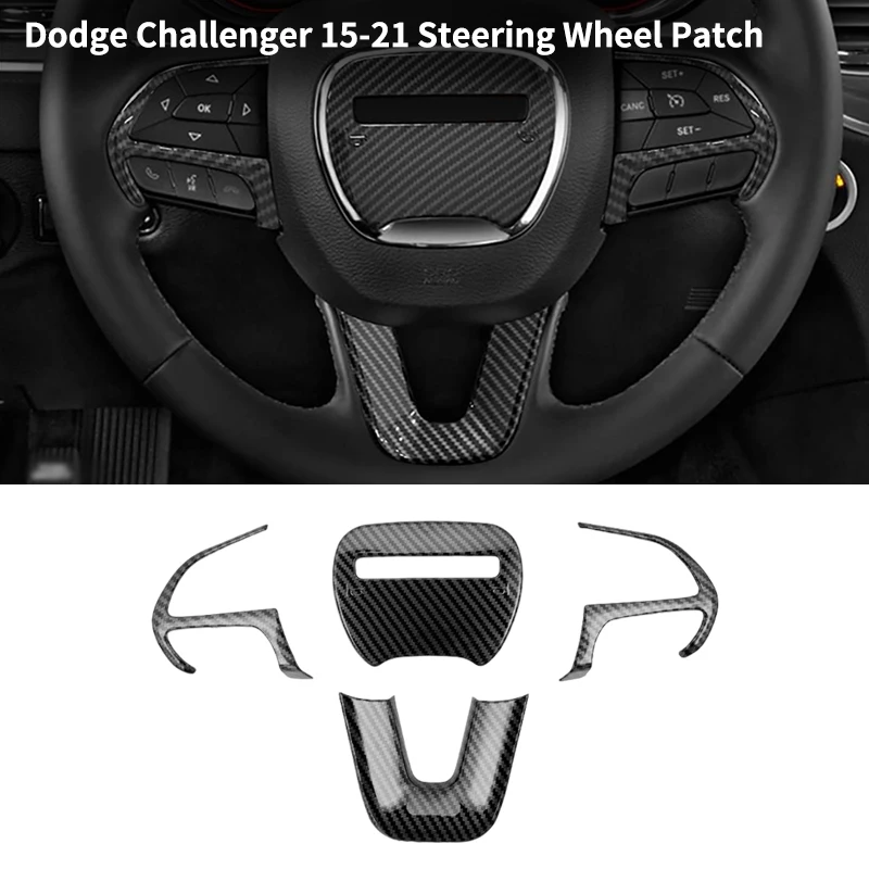 Steering Wheel Cover Trim for 2015-2021 Dodge Challenger Charger Durango Grand Cherokee SRT8 Carbon Fiber Look Accessories