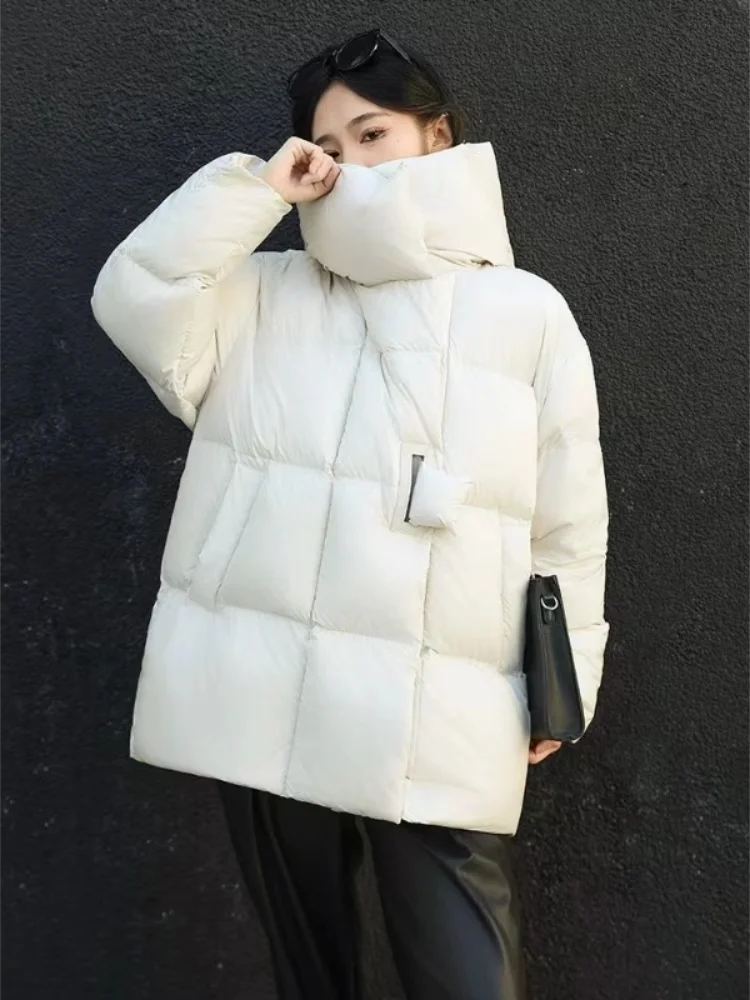 Women Down Jacket Winter Women's Jackets Thick Warm Loose Fashion 90% White Duck Down Puffer Jacket Hooded Casual Puffy Mid-Length Down Coat