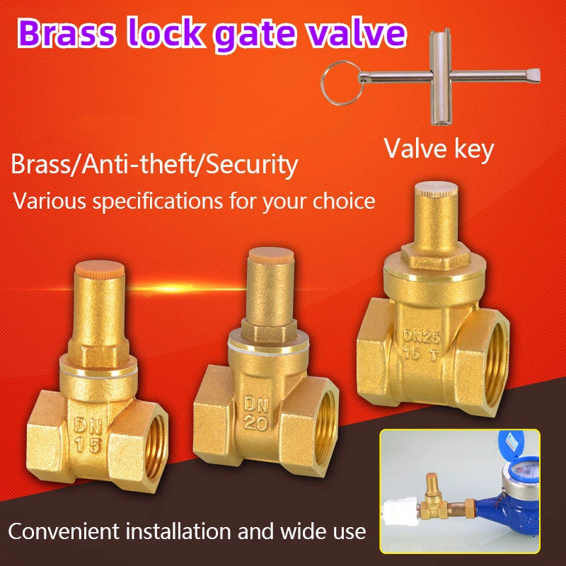 

1PCS 1/2" 3/4" 1" Brass Gate Valve with Lock Inside The Triangle Key Switch Water Pipe Water Meter Front Anti-theft Lock Valve