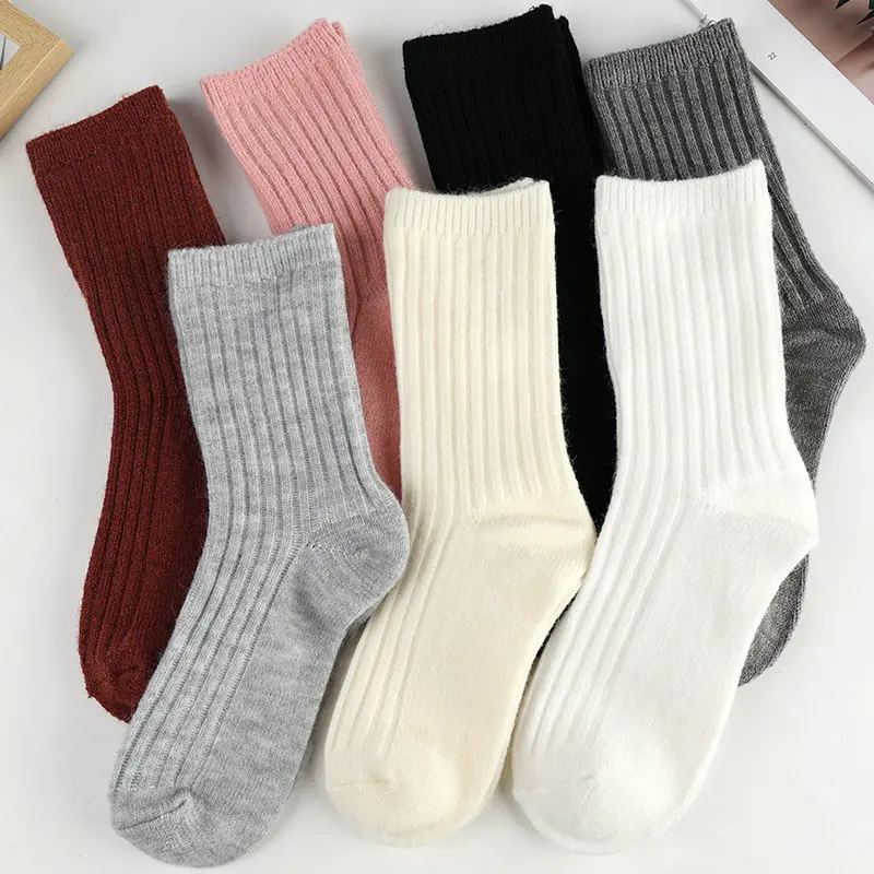 

1Pair Cashmere Socks Women Autumn Winter Korean Style Mid Tube Pure Color Thicken Keep Warm Knit Socks Sleep Floor Sox