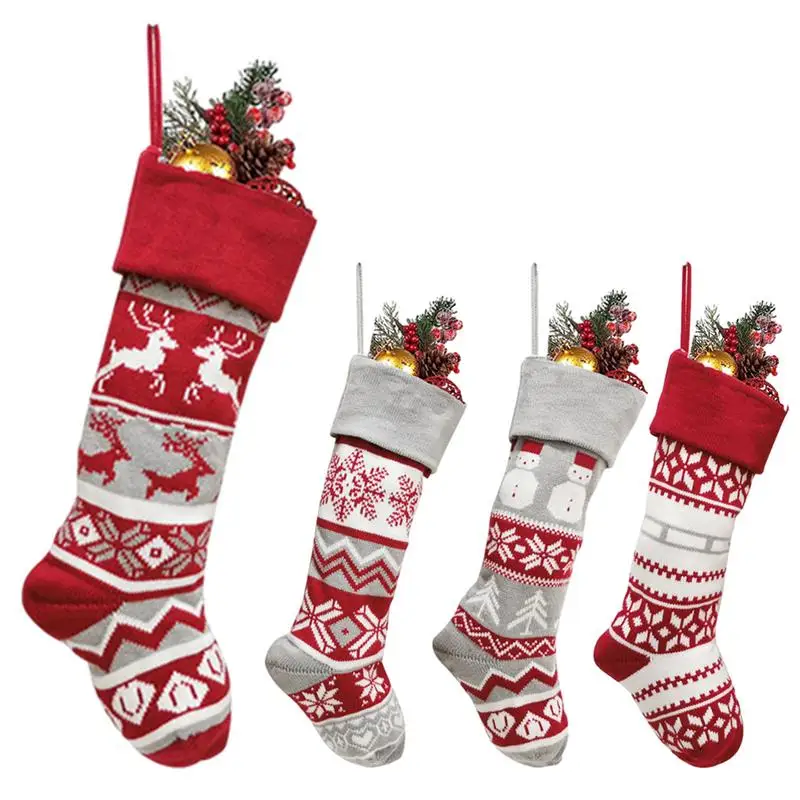 

Knitted Christmas Stocking Tree Pendant Decorations for Home Xmas Hung Ornament Gift Snowflake Knitting Stockings Navidad Natal