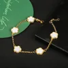 2023 Luxury Green Flower Natural White Shell Flower Stone Bracelet Ladies Gift High Quality Four Leaf Clover Bracelet Jewelry 1