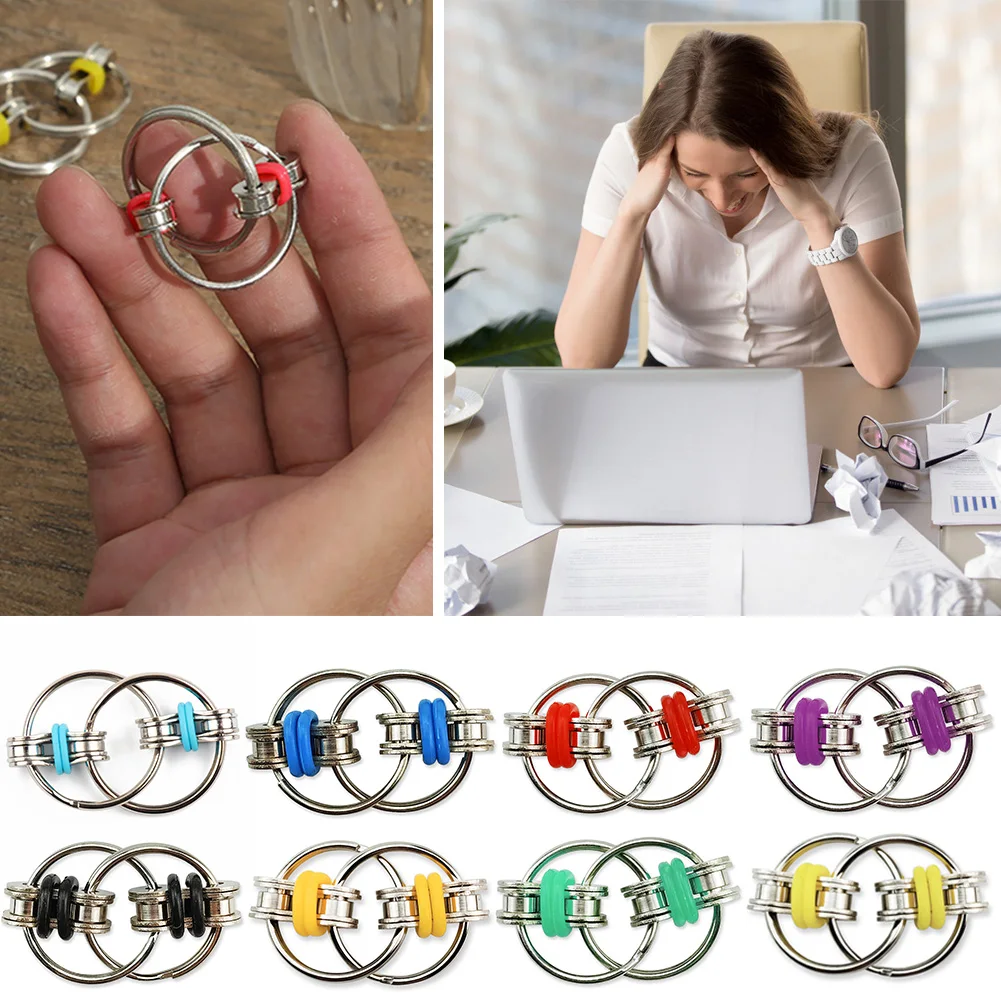 Sensory Fidget Toy Anti Stress Toy Fidget Toy Finger Sensory Toy Keychains Key Rings Bike Ring Chain Fidget Hand Spinner Keychain Anti Stress Toys for Kids Adults
