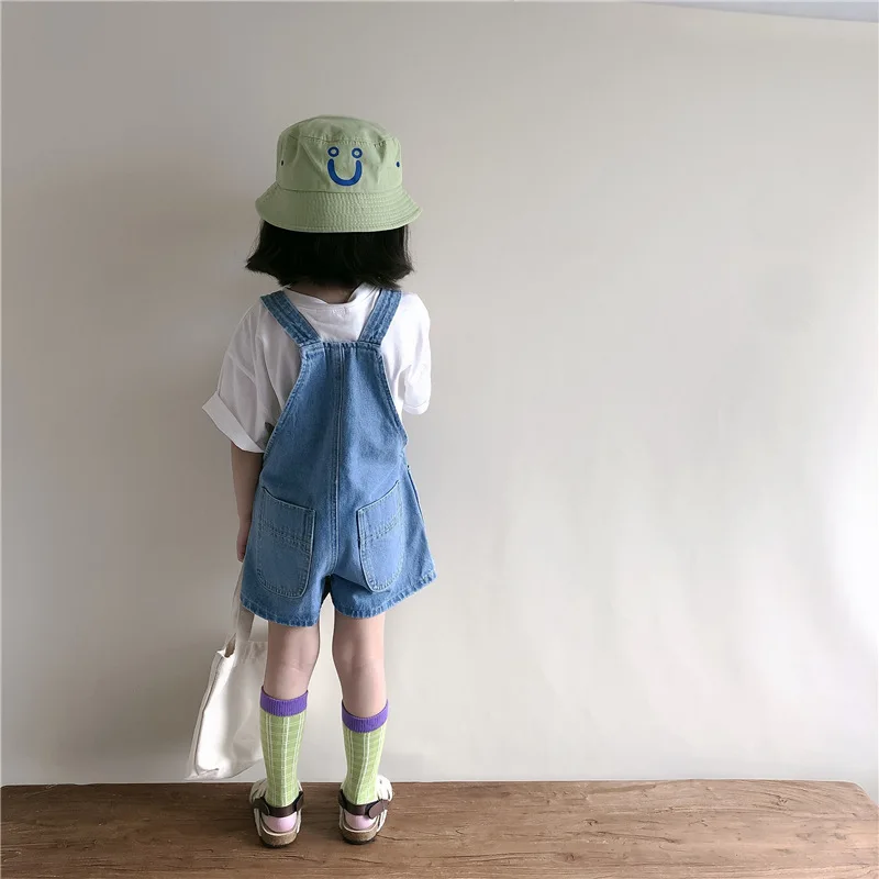 Summer Boys Girls All-match Denim Bib Shorts Korean Children Casual Five-point Shorts Adjustable Suspender Jeans