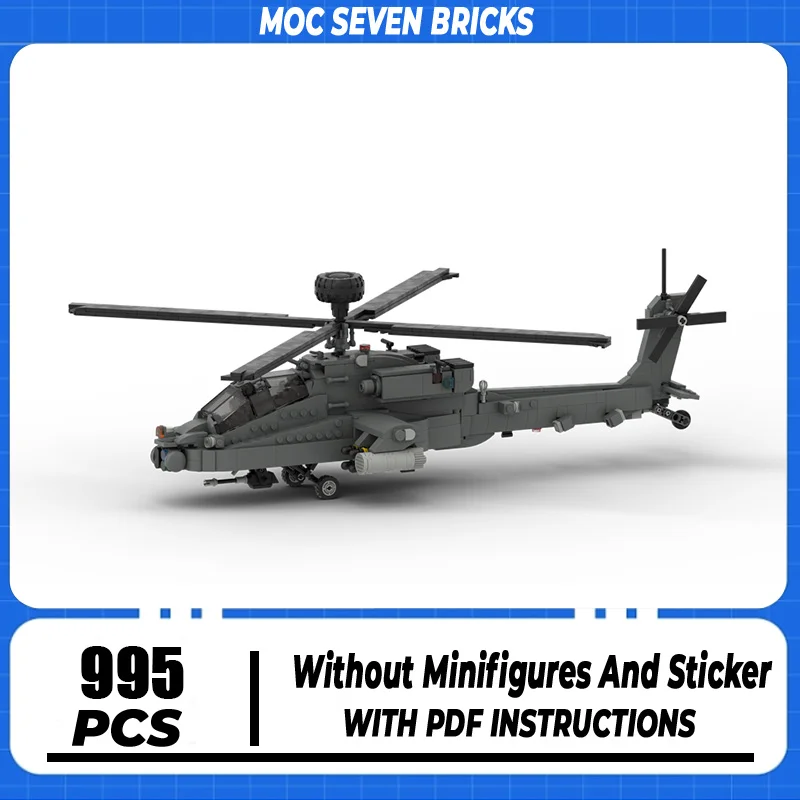 

Military Series Moc Building Blocks Boeing AH-64 APACHE Helicopter Model Technology Bricks DIY Airplane Toys For