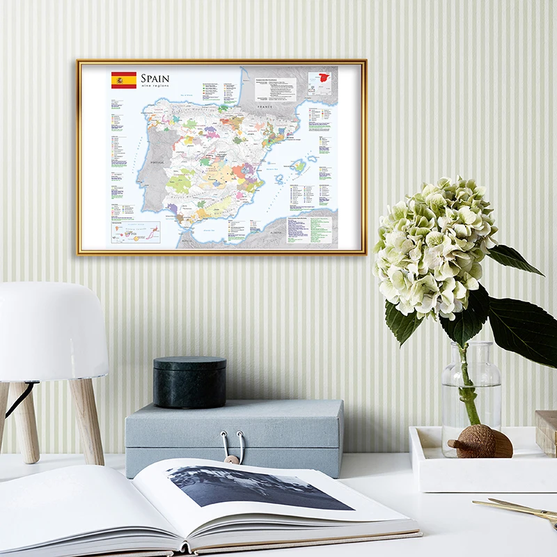 59*42cm The Spain Map In Spanish Poster Non-woven Canvas Painting Wall Art Decorative Picture School Office Supplies Home Decor