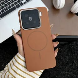 Slim Magnetic Leather Wireless Charging Shockproof Cover for Redmi K80Pro (Brown)