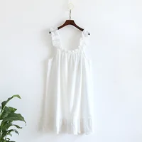 2026 Summer New Style Nightdress Ladies 100% Cotton Crepe Thin Vest Suspender Skirt Loose Long Skirt Sweet And Cute Home Skirt - Image 5