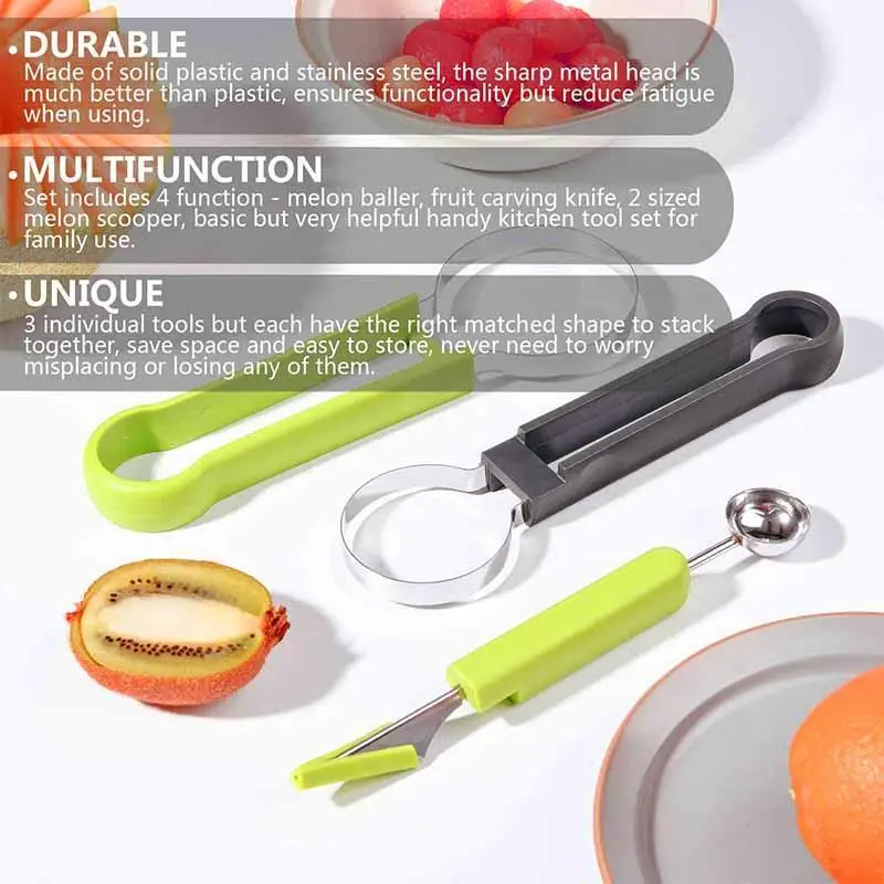 Watermelon Slicer Cutter Scoop ，Fruit and Vegetable Tools 3 In 1 Fruit  Carving Knife Cutter Fruit Platter Fruit Dig Pulp Separator Kitchen Home