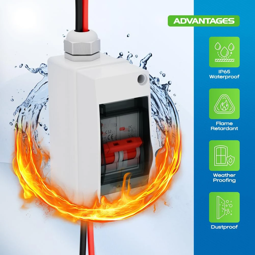 Enhanced Solar Panel Disconnect Switch with Waterproof Enclosure, 63A DC 1000V Capacity