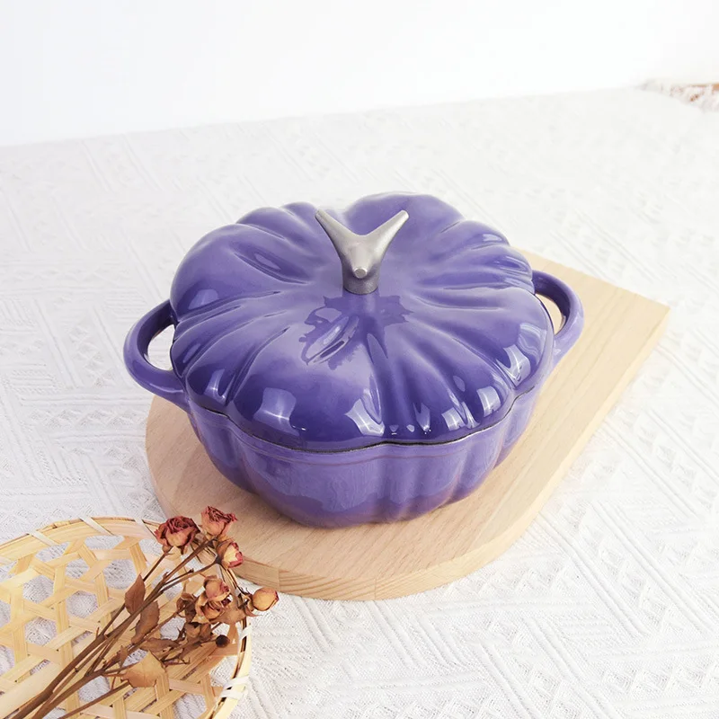 

20cm Purple Color Pumpkin Dutch Oven Enameled Cast Iron Soup Pot With Lid Saucepan Casserole Kitchen Cooking Tools