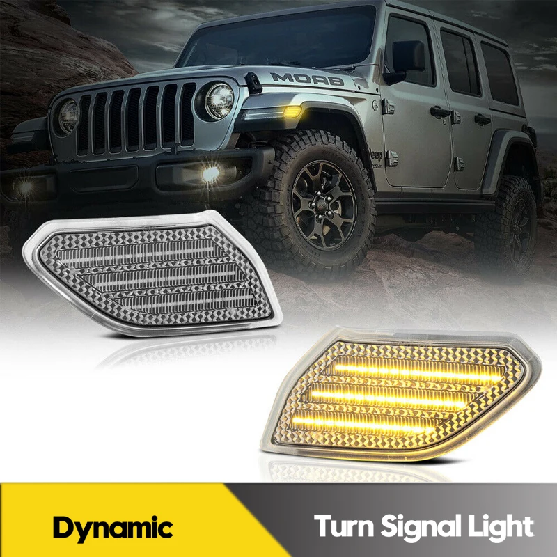 For Jeep Wrangler JL 2018-2021 Gladiator JT 2020-2021 2Pcs LED Dynamic Side Marker Light Turn Signal Blinker Indicator Lamps