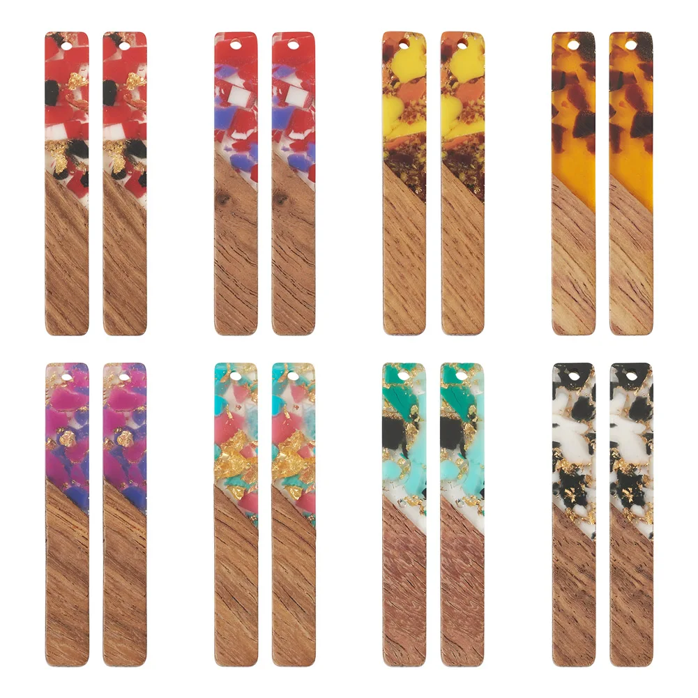 

20pcs Big Resin & Walnut Wooden Pendants Rectangle Dangle Charms for DIY Earring Necklace Jewelry Making Home Decoration