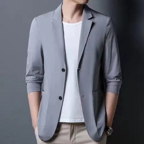 Solid Color Lapel Suit Coat Elegant Men's Suit Jacket with Lapel Collar Long Sleeves Button Placket Stylish Business Outerwear - Image 3