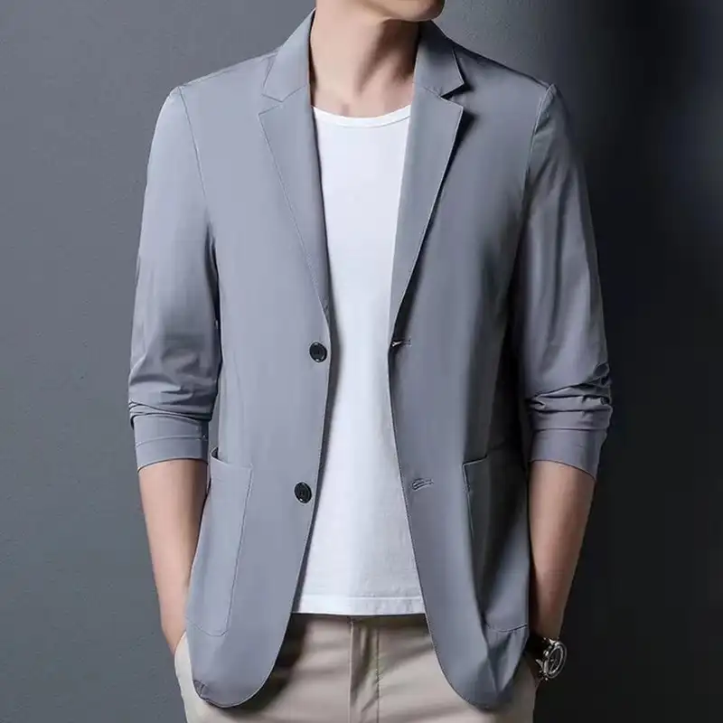 Solid Color Lapel Suit Coat Elegant Men's Suit Jacket with Lapel Collar Long Sleeves Button Placket Stylish Business Outerwear - Image 3