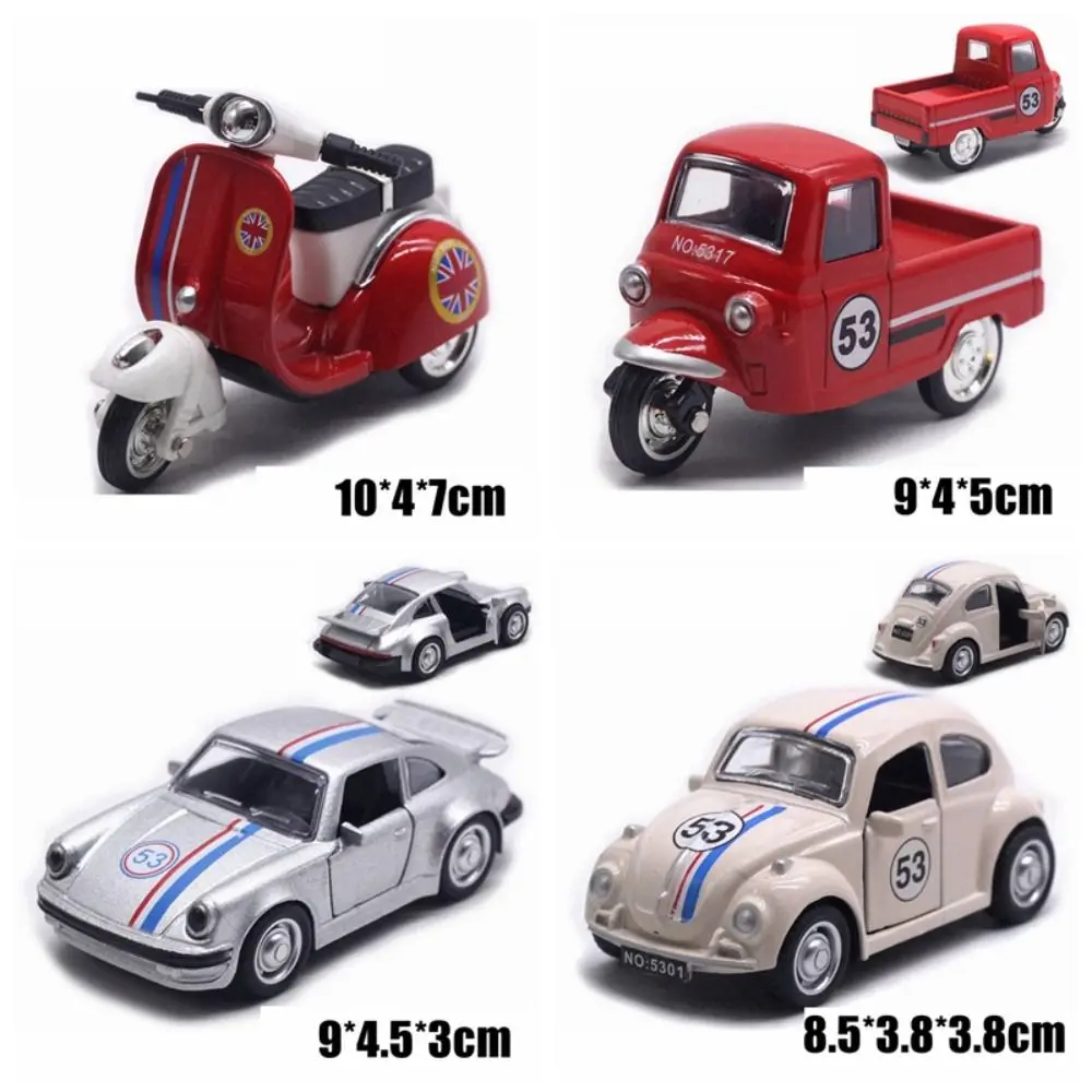 New Alloy Pullback Car Retro Style 1:43 Motorcycle Model Cartoon Design Door Can Open Sports Car Model Cake Decoration