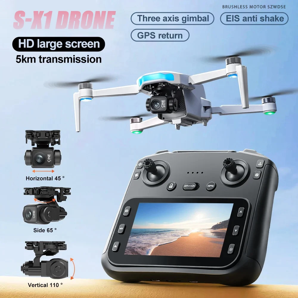 New S-X1 GPS Drone Professional 8K EIS Camera 3-axis Gimbal Aerial FPV Brushless with Large Screen Remote Control Folding Drones