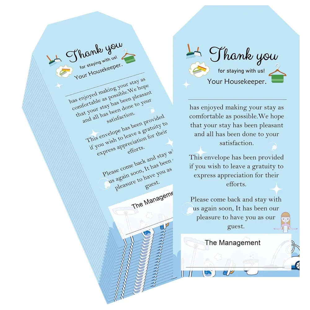 50Pack Housekeeping Tip Envelopes Self Adhesive Tip Envelopes 6.6x3.15 Inch-Thank You for Cash Coins Gratuity Hotel