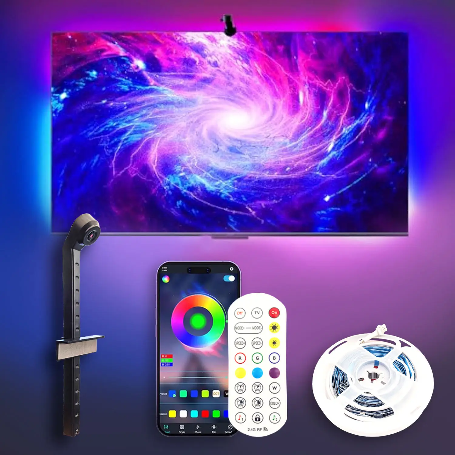 Ambient LED Smart TV Backlight with Camera and Music Sync