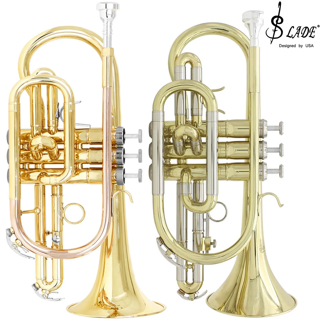 SLADE Bb Cornet Lacquer Gold B-Tone Horn Professional Brass Instrument Cornet for Students/Beginners Performance Examinations