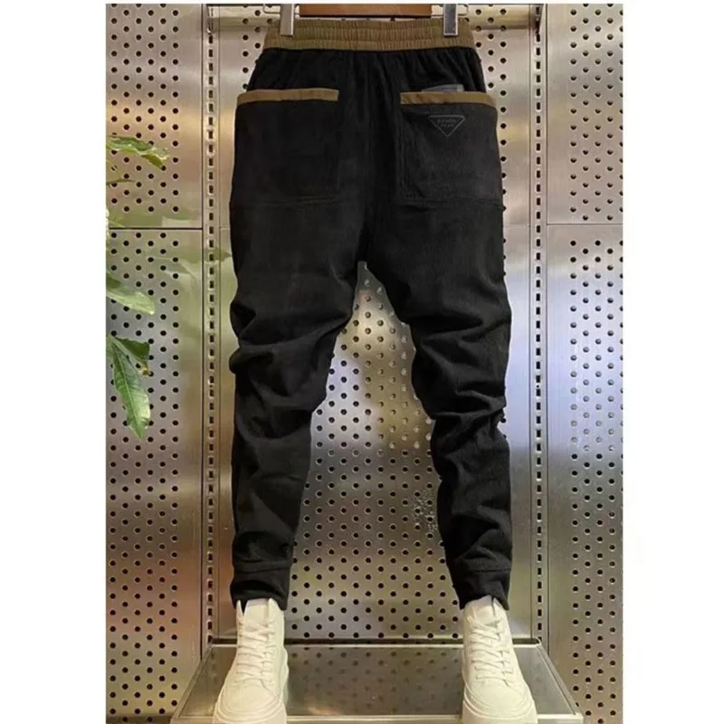 Men Corduroy Pants Sweatpants Small Feet Harem Pants Hip Hop Slim Streetwear Pockets Joggers Spring Autumn Men Clothing Trouser
