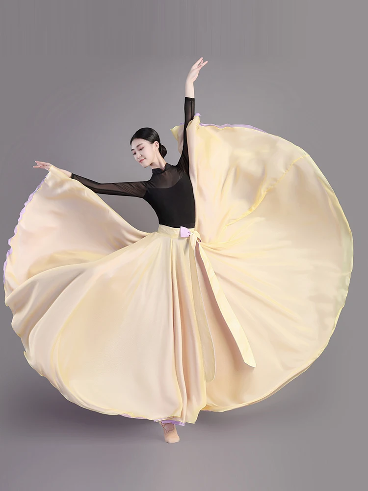 

720 Degree Dancing Gauze Skirt with Large Hem, Modern or Classical Dance Practice Chiffon Dress Wearable on Two Sides